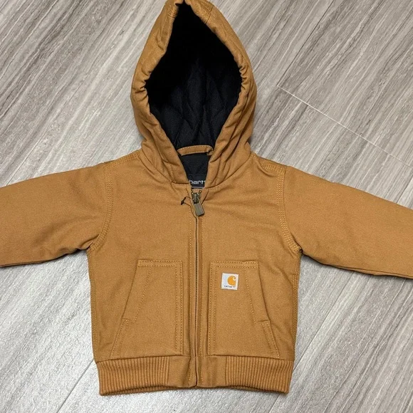 Carhartt Brown Hooded Insulated Baby Jacket 6 months Like New - Picture 2 of 7